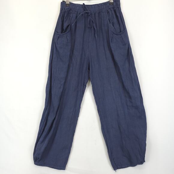 Linen Luv Ankle Pants Women S Elastic Waist Lightweight Pockets Italy Navy - Picture 11 of 11